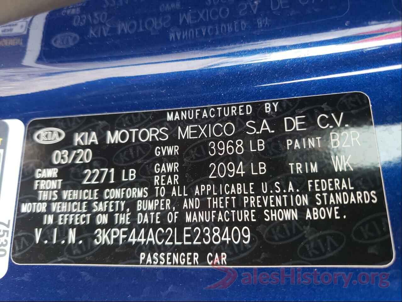 3KPF44AC2LE238409 2020 KIA FORTE