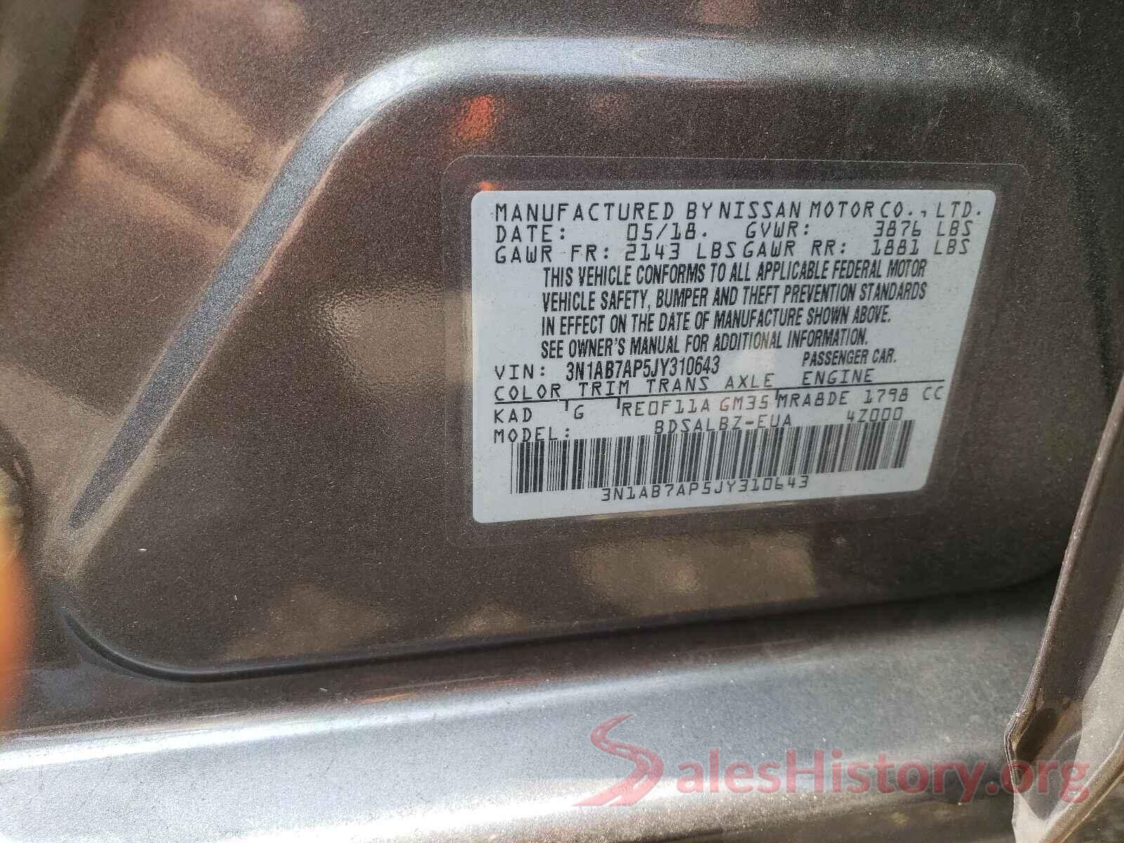 3N1AB7AP5JY310643 2018 NISSAN SENTRA