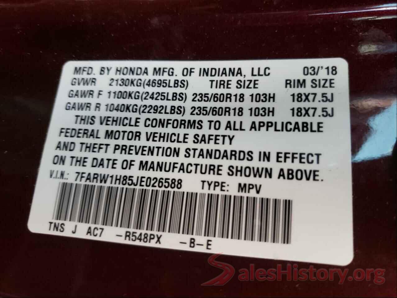 7FARW1H85JE026588 2018 HONDA CRV