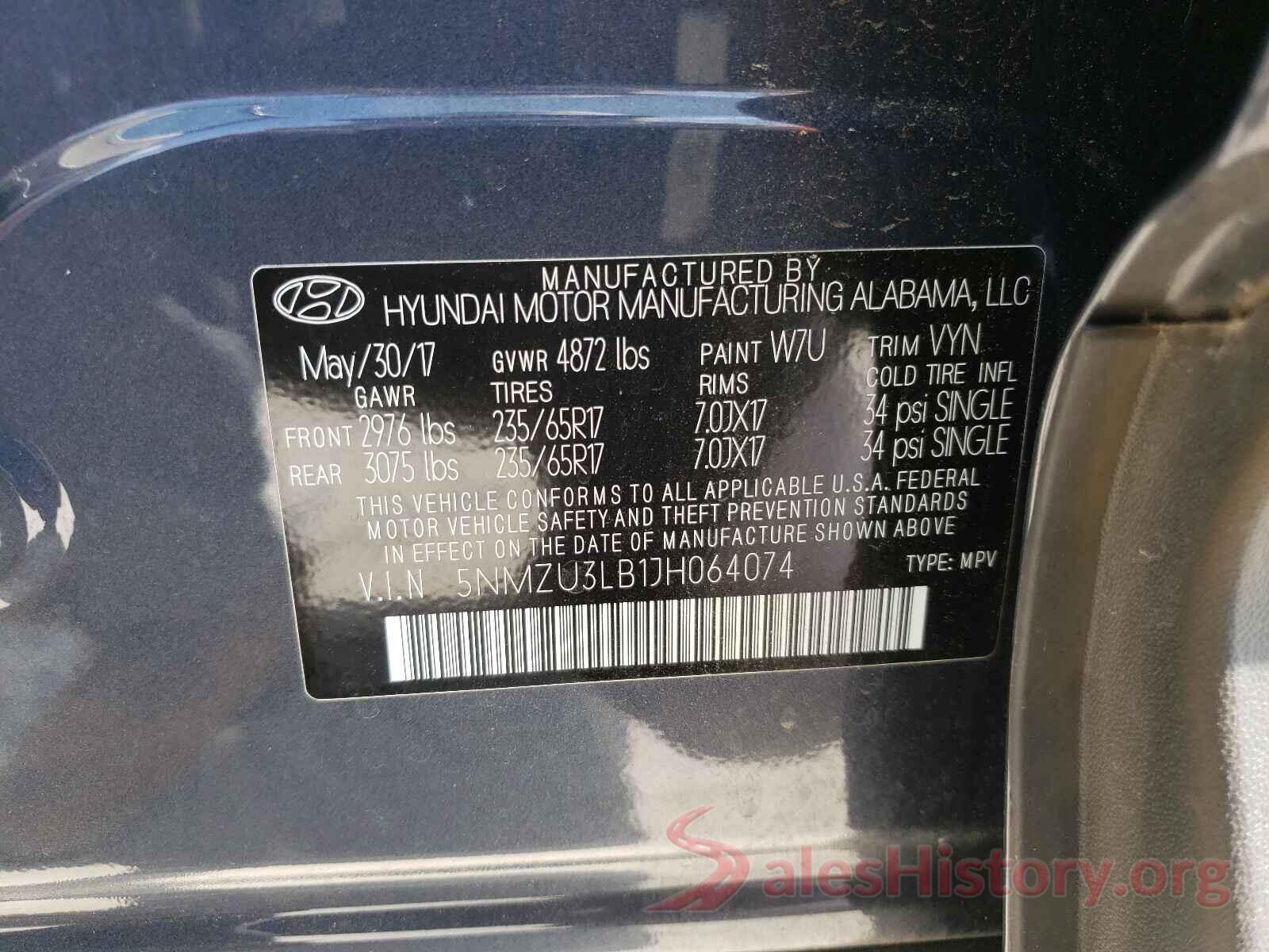 5NMZU3LB1JH064074 2018 HYUNDAI SANTA FE