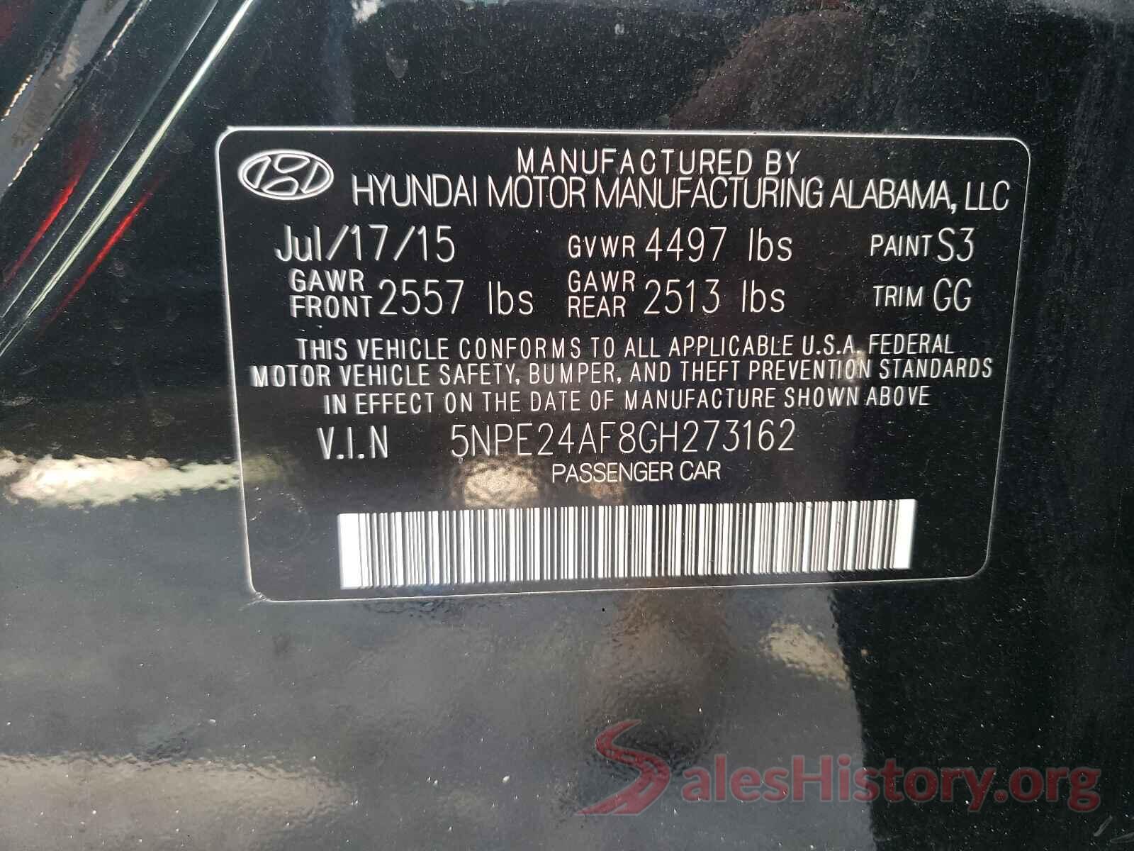 5NPE24AF8GH273162 2016 HYUNDAI SONATA