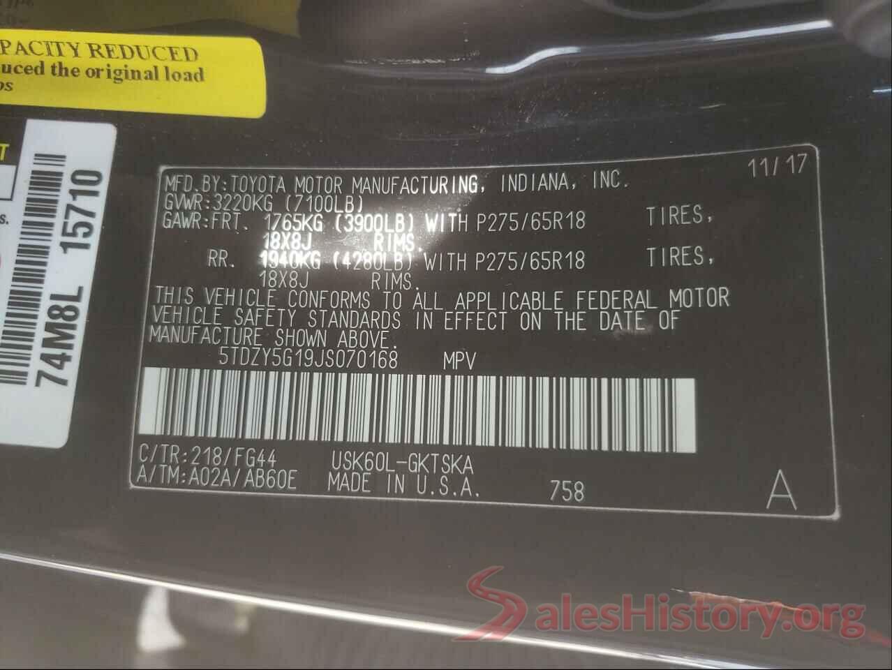 5TDZY5G19JS070168 2018 TOYOTA SEQUOIA