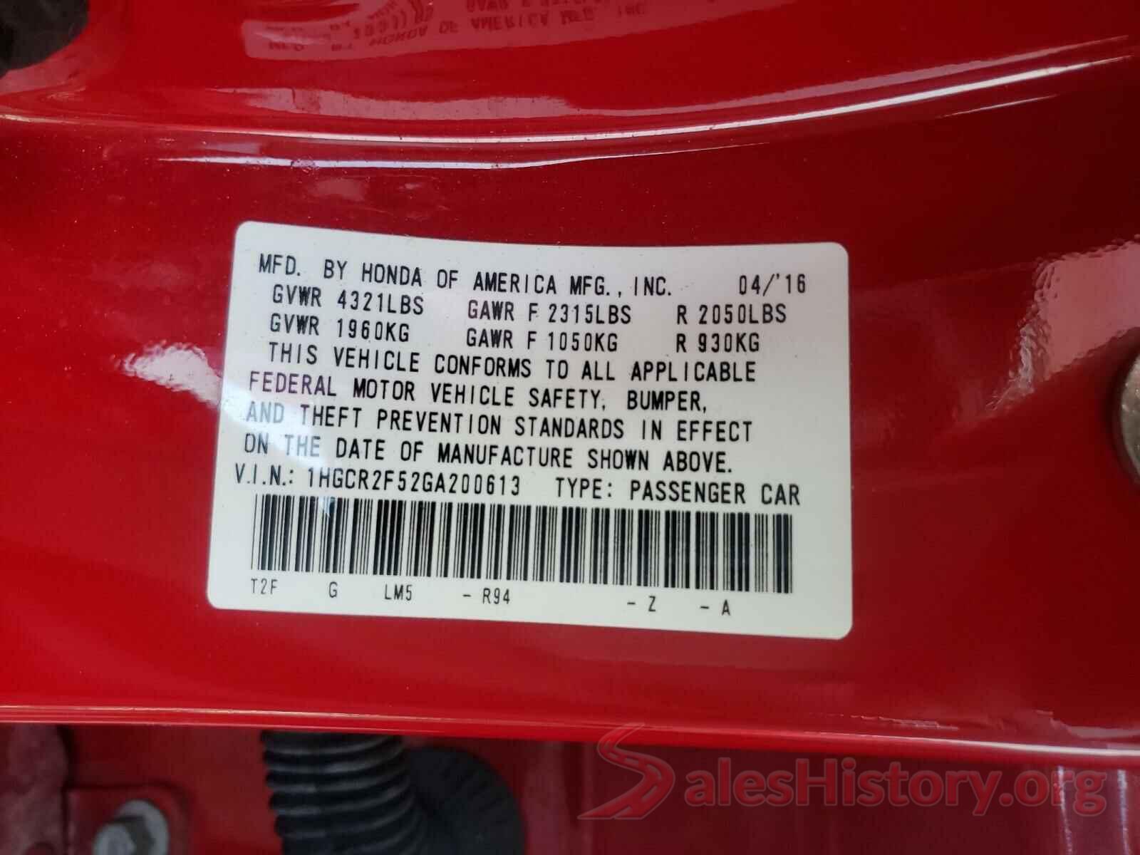 1HGCR2F52GA200613 2016 HONDA ACCORD