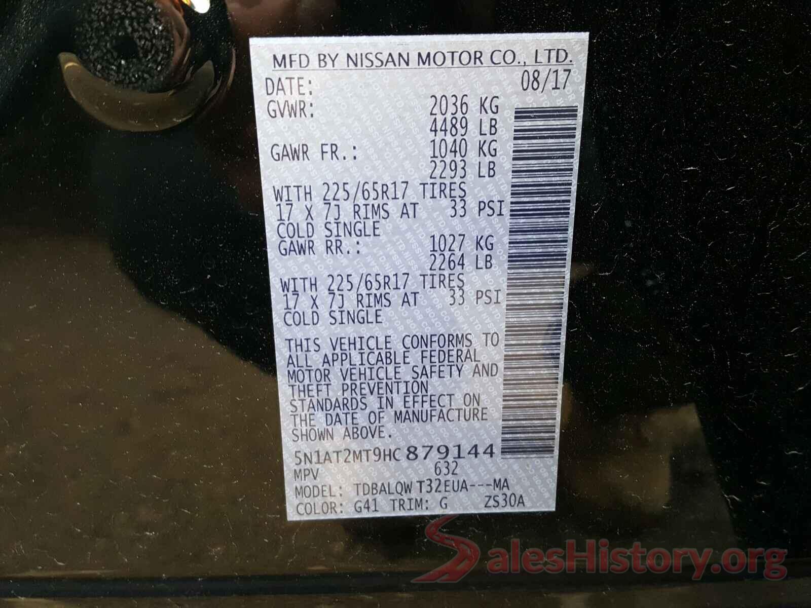 5N1AT2MT9HC879144 2017 NISSAN ROGUE