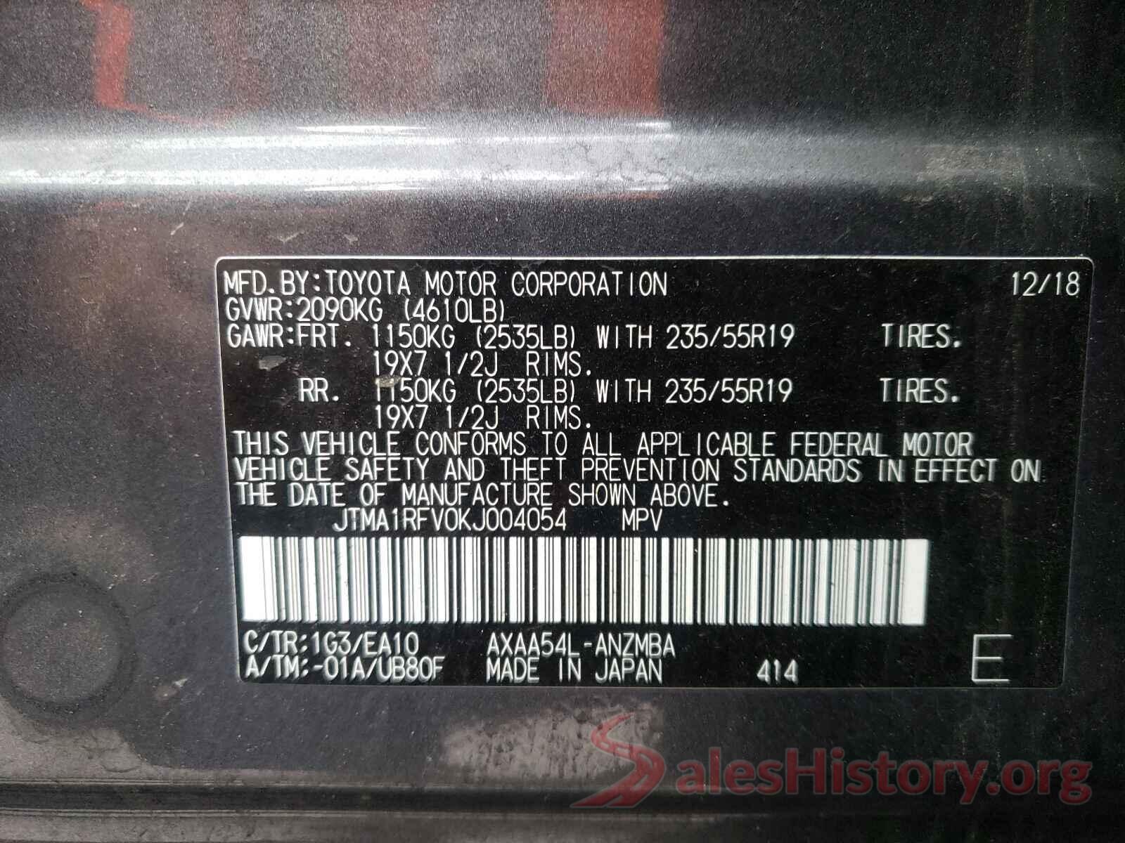 JTMA1RFV0KJ004054 2019 TOYOTA RAV4