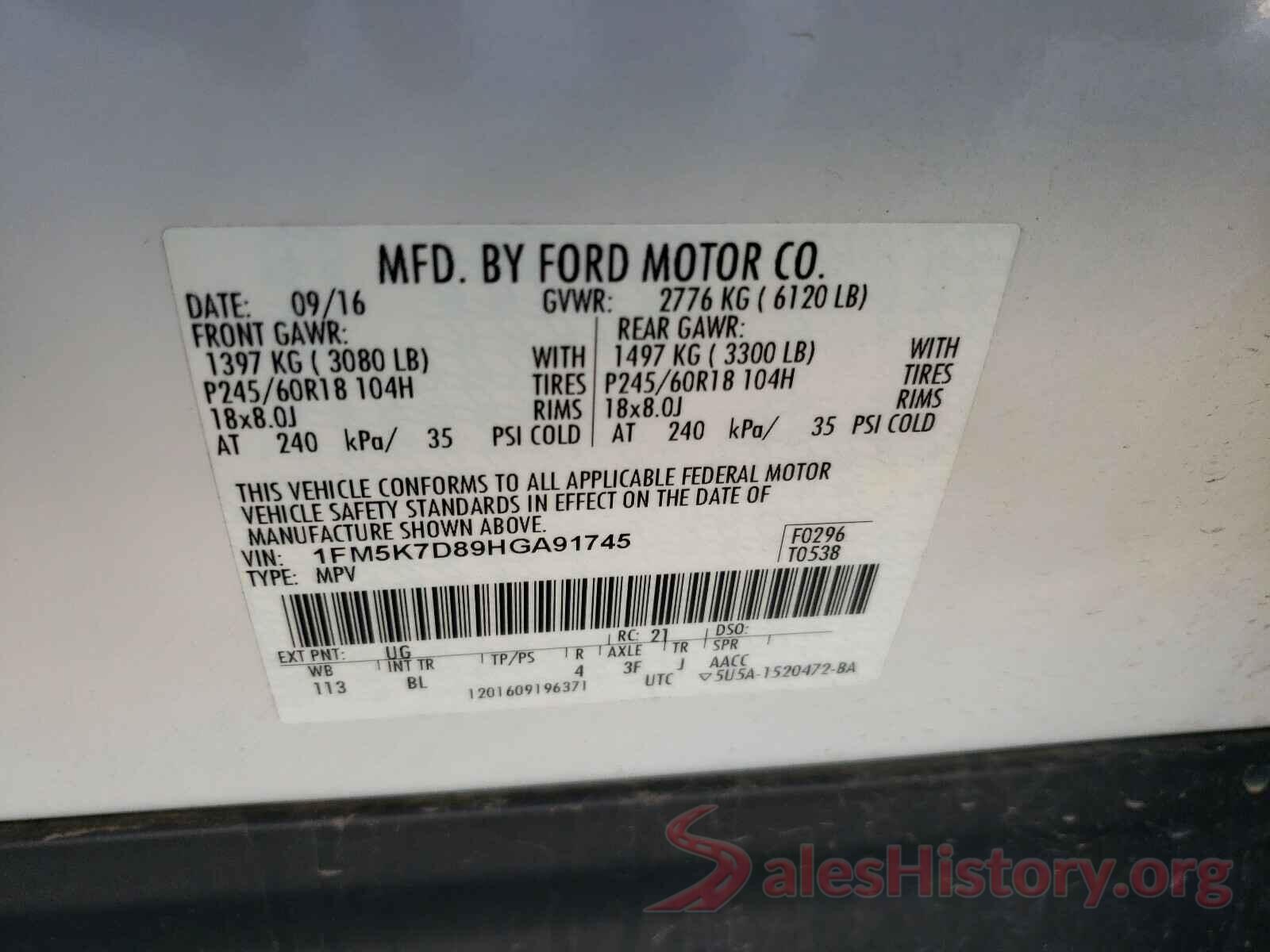 1FM5K7D89HGA91745 2017 FORD EXPLORER