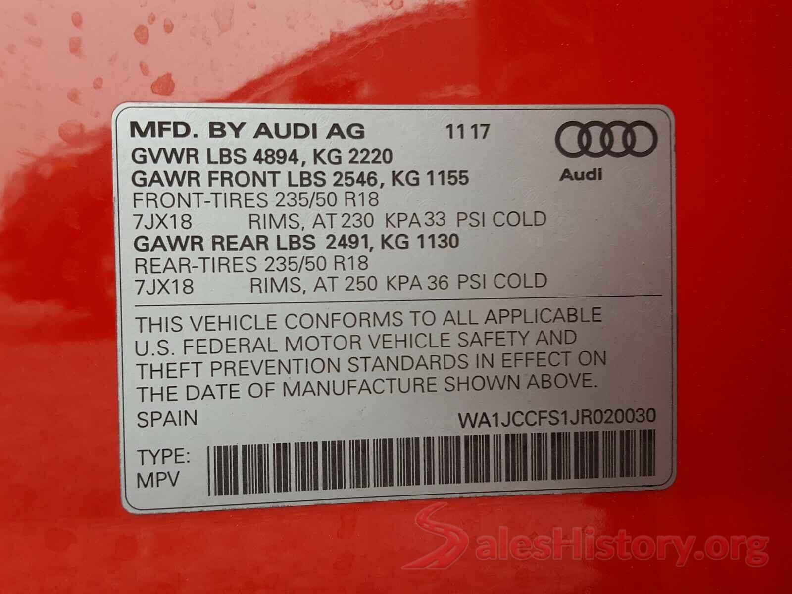 WA1JCCFS1JR020030 2018 AUDI Q3