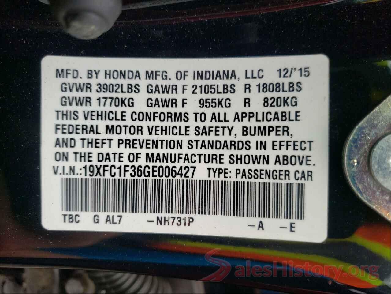 19XFC1F36GE006427 2016 HONDA CIVIC