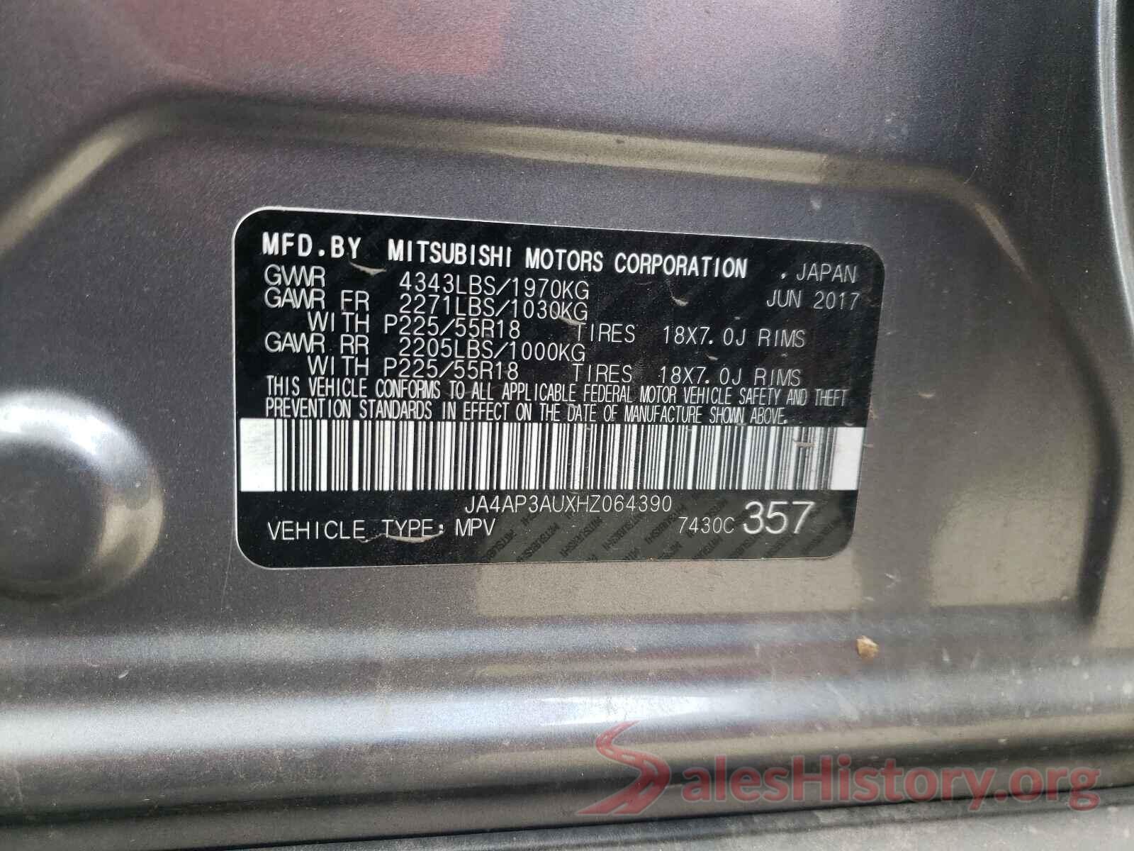 JA4AP3AUXHZ064390 2017 MITSUBISHI OUTLANDER