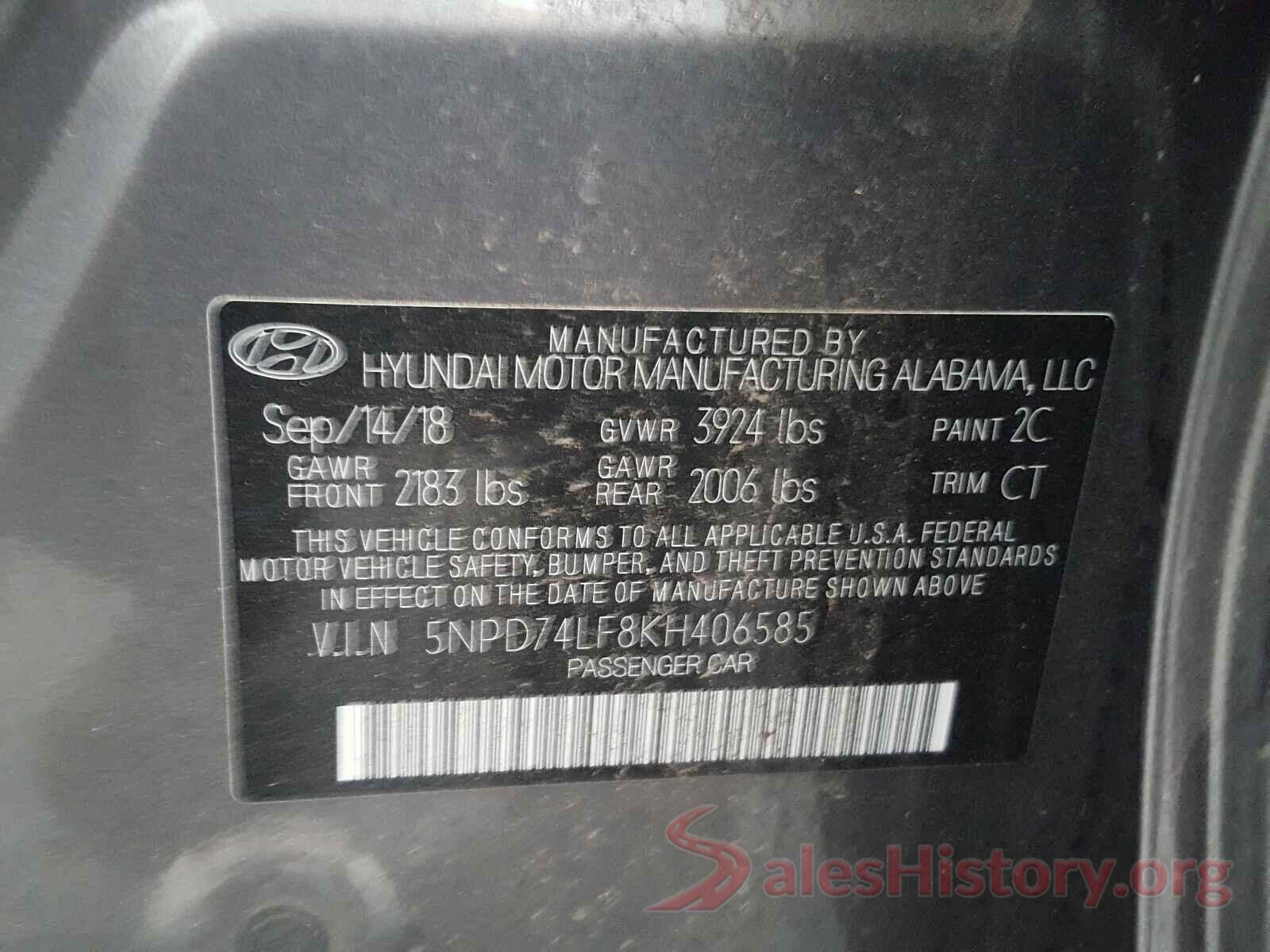 5NPD74LF8KH406585 2019 HYUNDAI ELANTRA