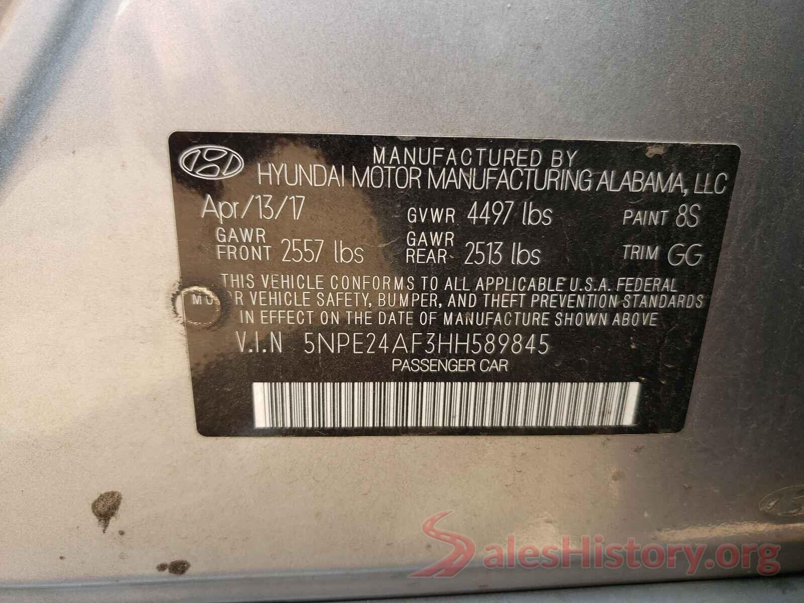 5NPE24AF3HH589845 2017 HYUNDAI SONATA