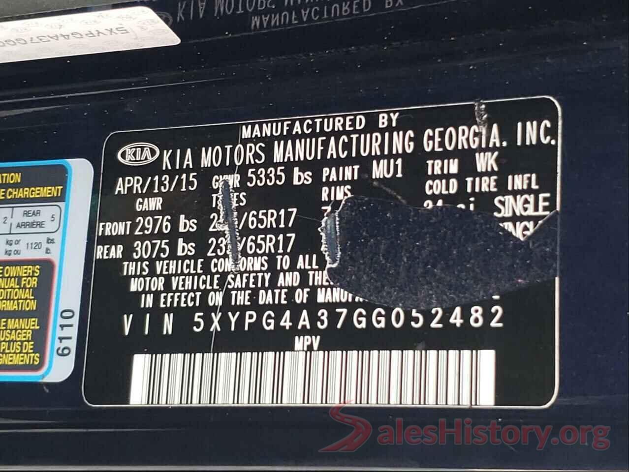 5XYPG4A37GG052482 2016 KIA SORENTO