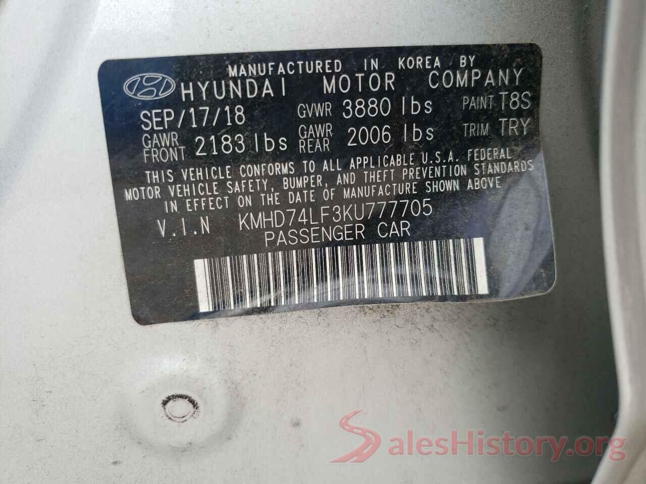 KMHD74LF3KU777705 2019 HYUNDAI ELANTRA