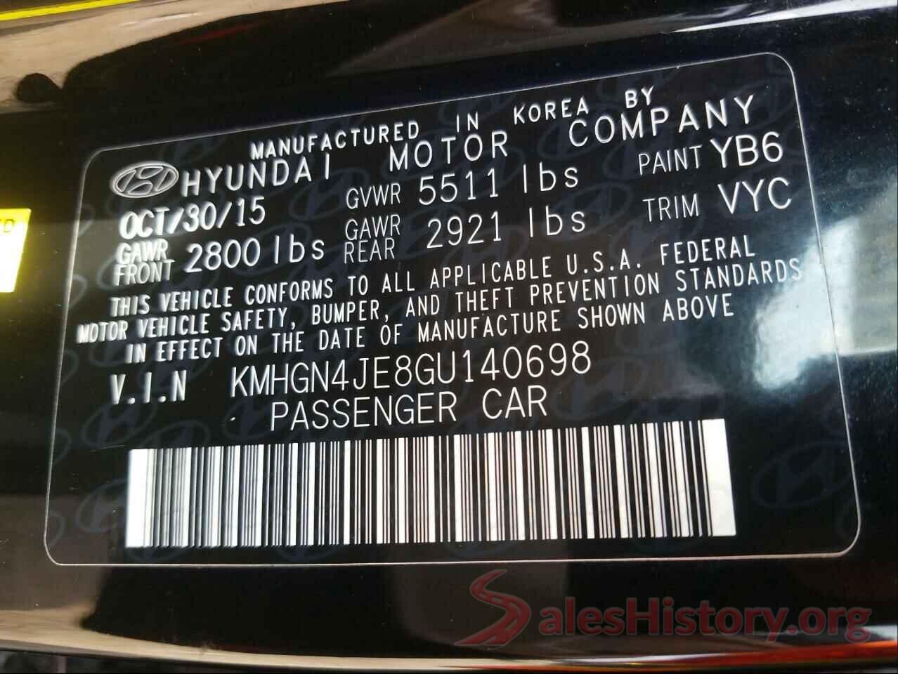 KMHGN4JE8GU140698 2016 HYUNDAI GENESIS