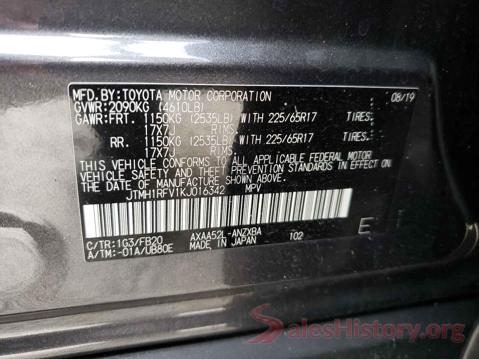 JTMH1RFV1KJ016342 2019 TOYOTA RAV4