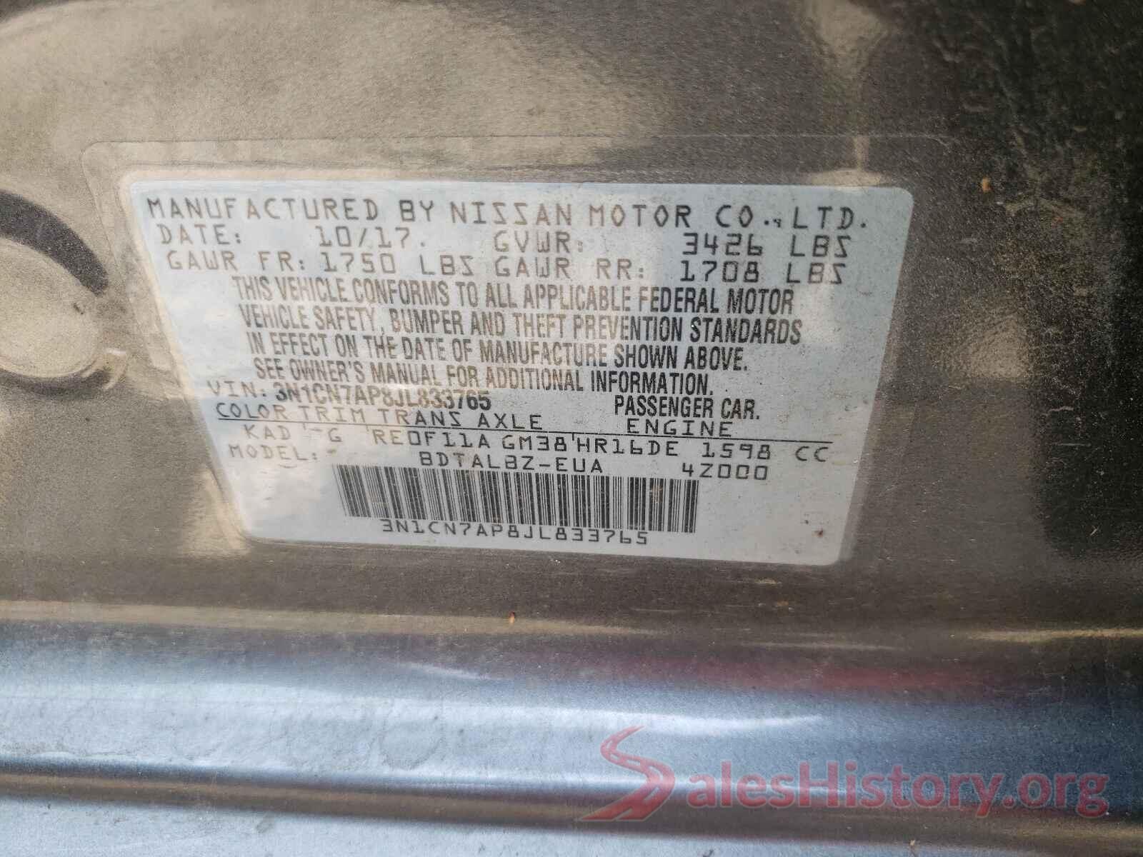 3N1CN7AP8JL833765 2018 NISSAN VERSA