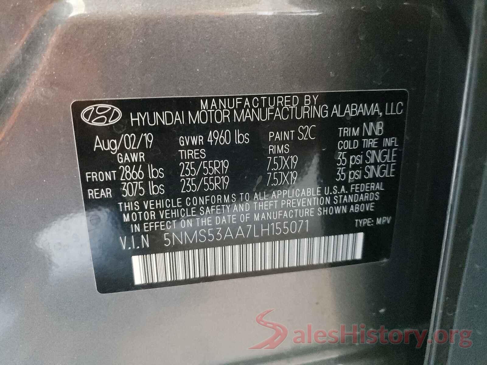 5NMS53AA7LH155071 2020 HYUNDAI SANTA FE