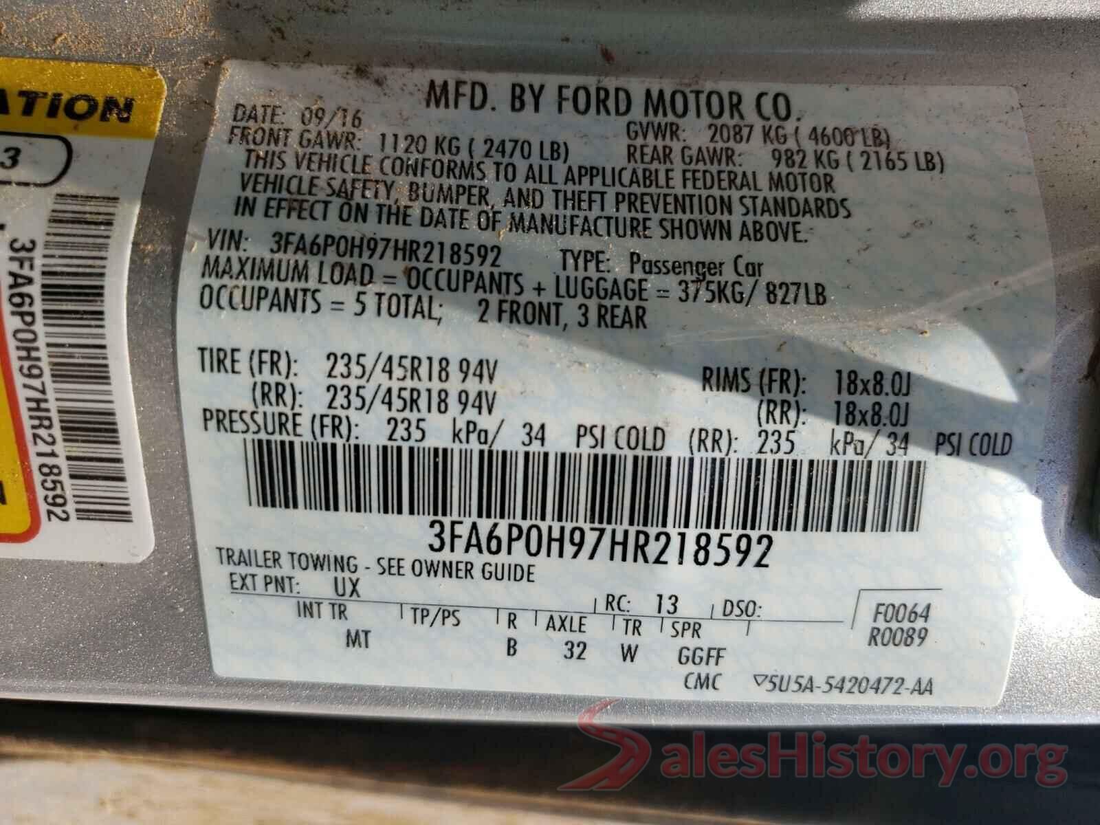 3FA6P0H97HR218592 2017 FORD FUSION