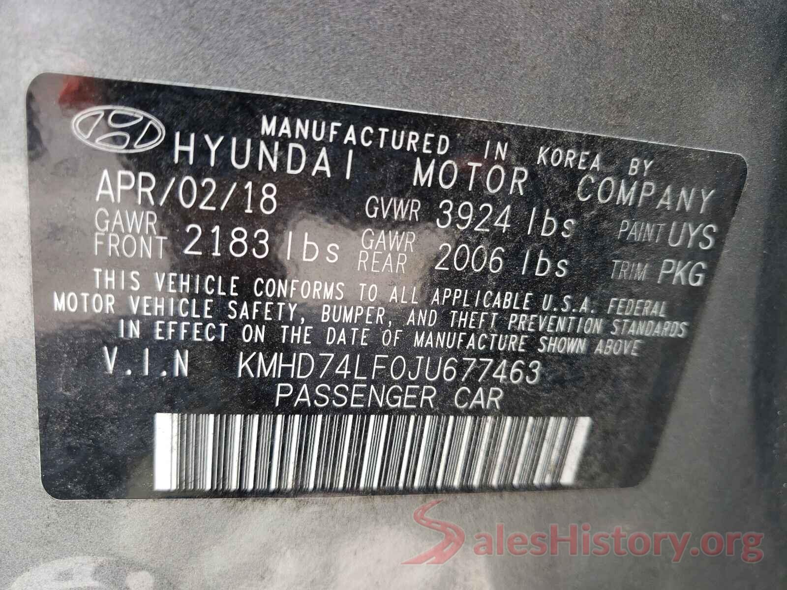 KMHD74LF0JU677463 2018 HYUNDAI ELANTRA