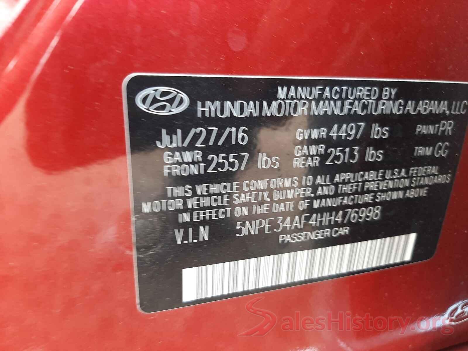 5NPE34AF4HH476998 2017 HYUNDAI SONATA