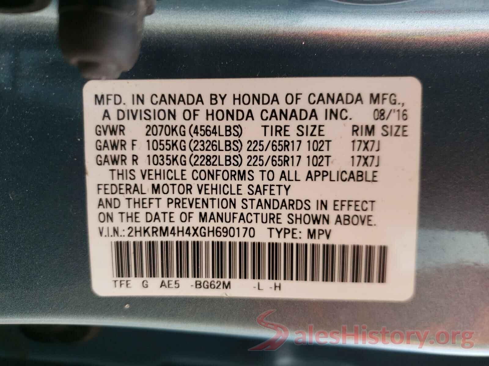 2HKRM4H4XGH690170 2016 HONDA CRV