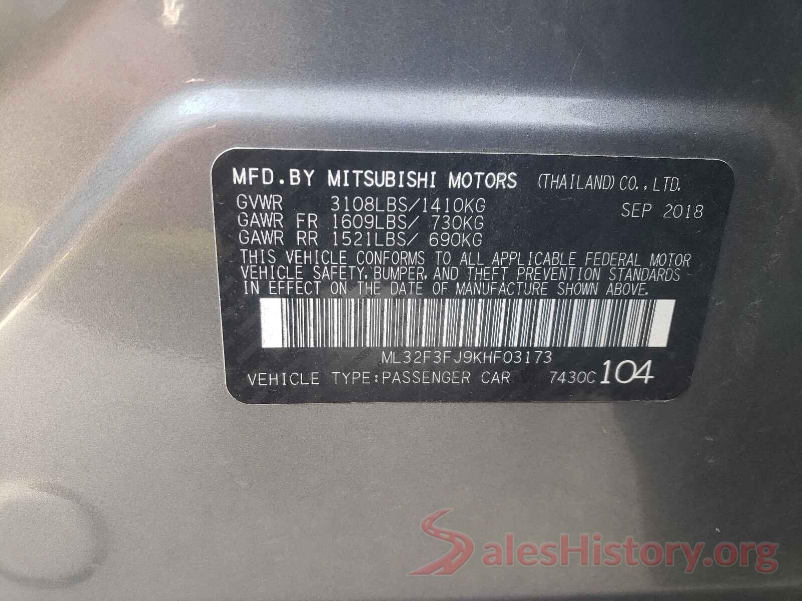 ML32F3FJ9KHF03173 2019 MITSUBISHI MIRAGE