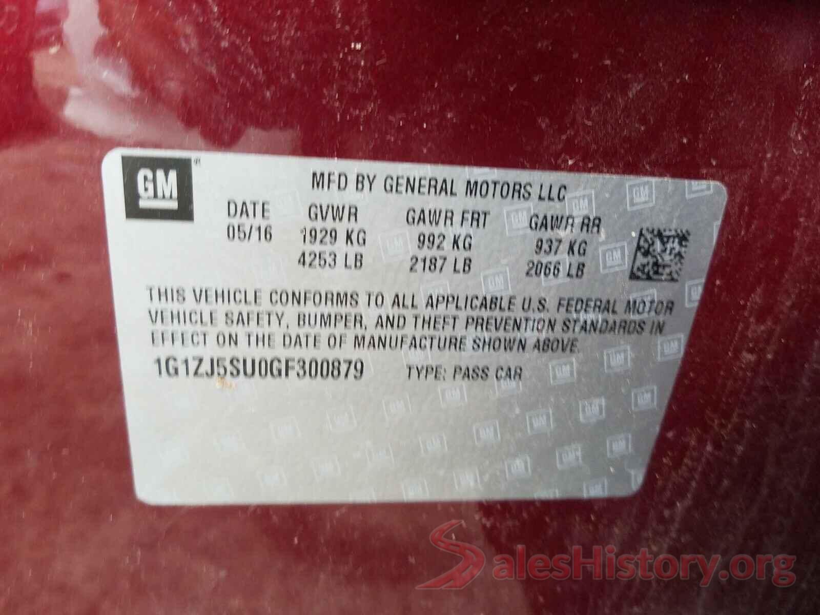 1G1ZJ5SU0GF300879 2016 CHEVROLET MALIBU