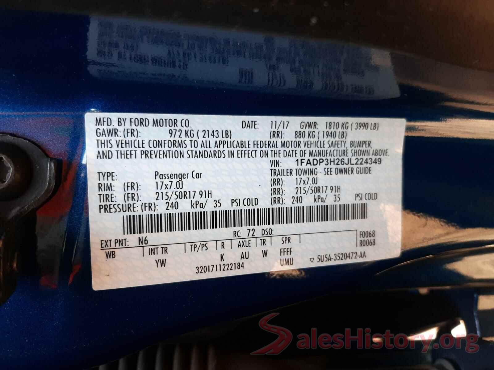 1FADP3H26JL224349 2018 FORD FOCUS