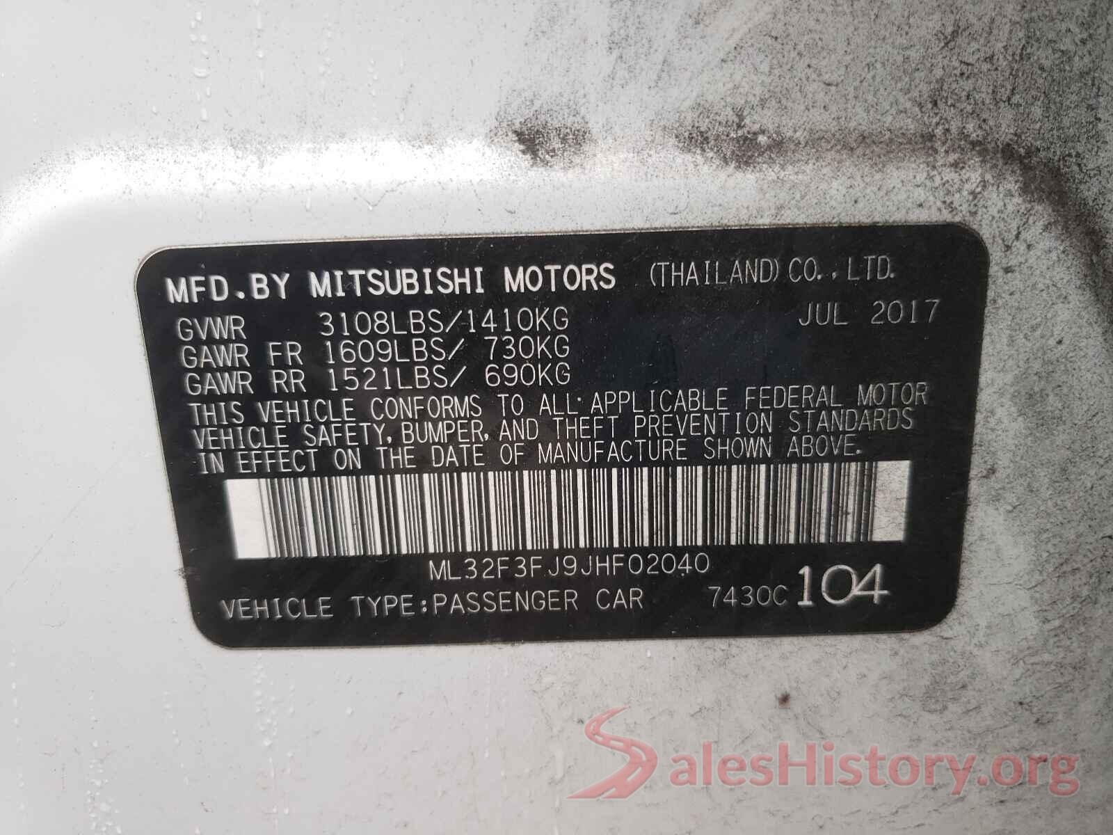 ML32F3FJ9JHF02040 2018 MITSUBISHI MIRAGE