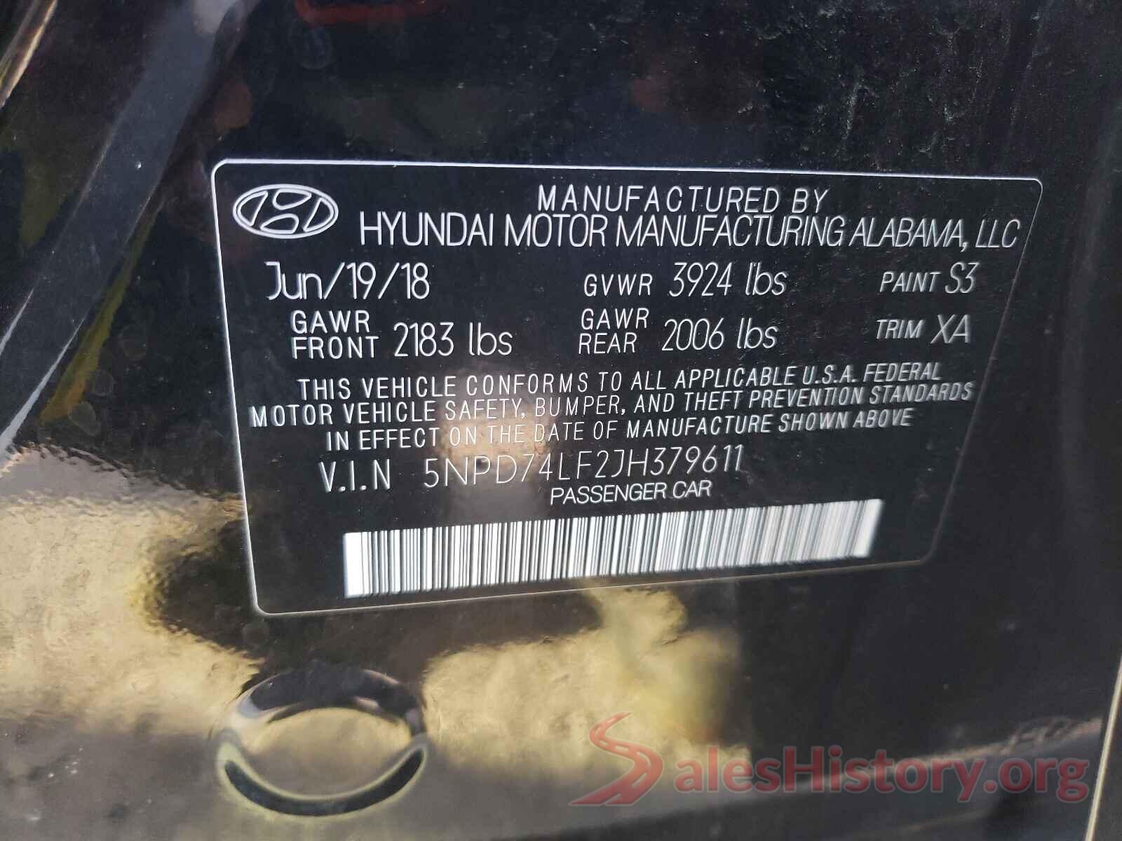 5NPD74LF2JH379611 2018 HYUNDAI ELANTRA