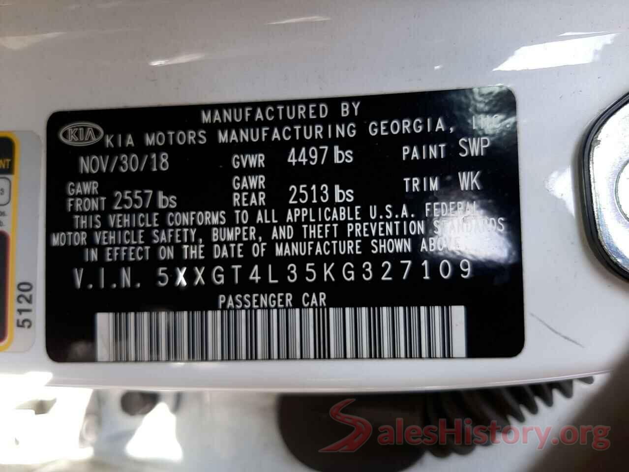 5XXGT4L35KG327109 2019 KIA OPTIMA