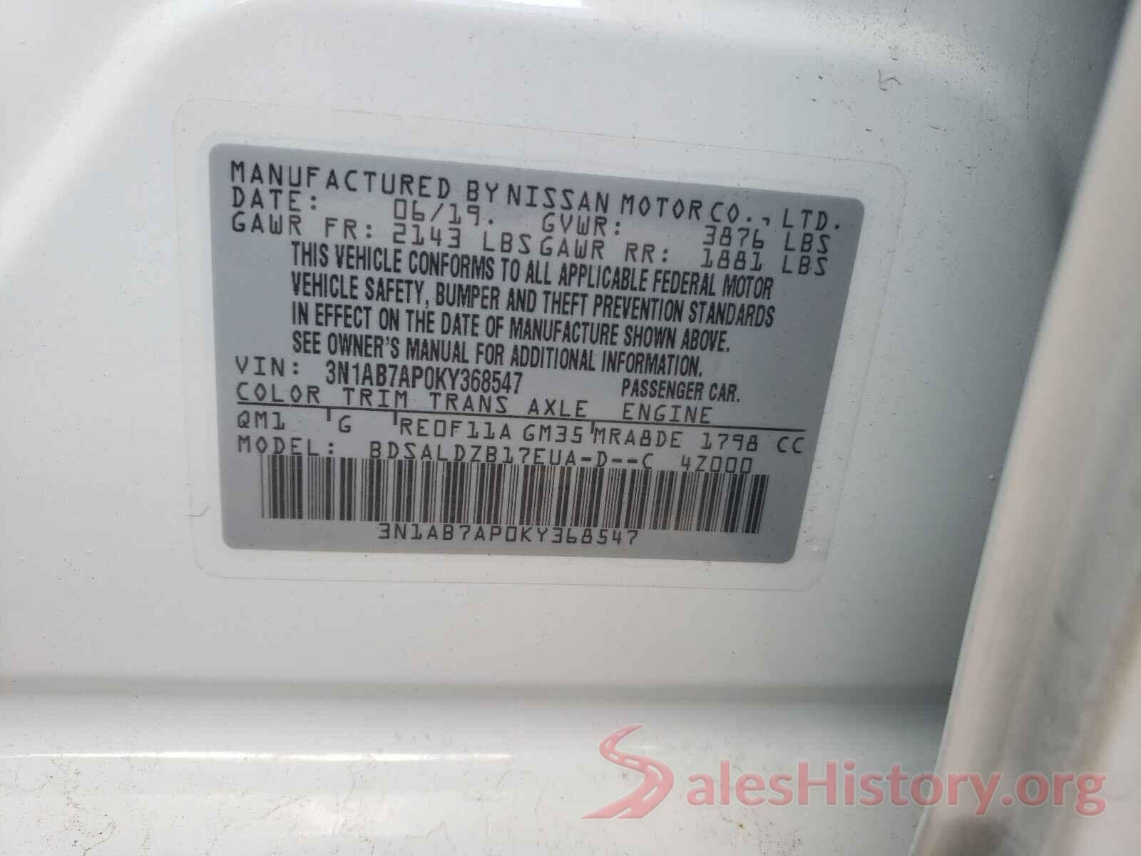 3N1AB7AP0KY368547 2019 NISSAN SENTRA