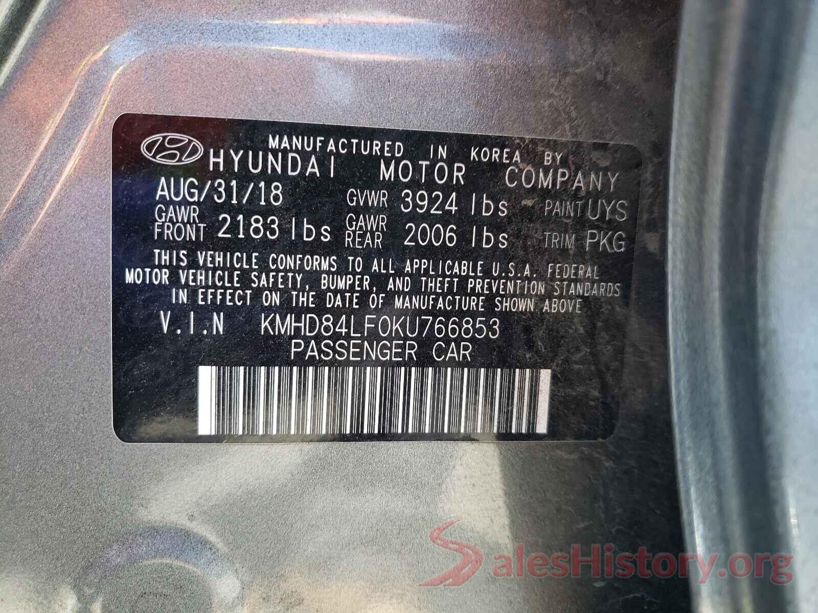 KMHD84LF0KU766853 2019 HYUNDAI ELANTRA