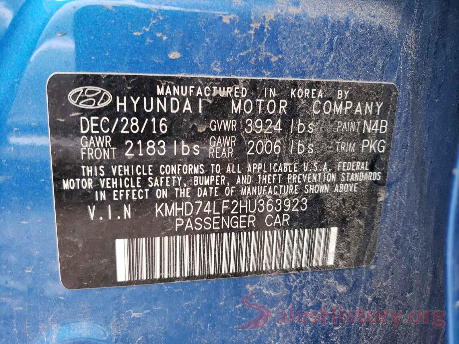 KMHD74LF2HU363923 2017 HYUNDAI ELANTRA