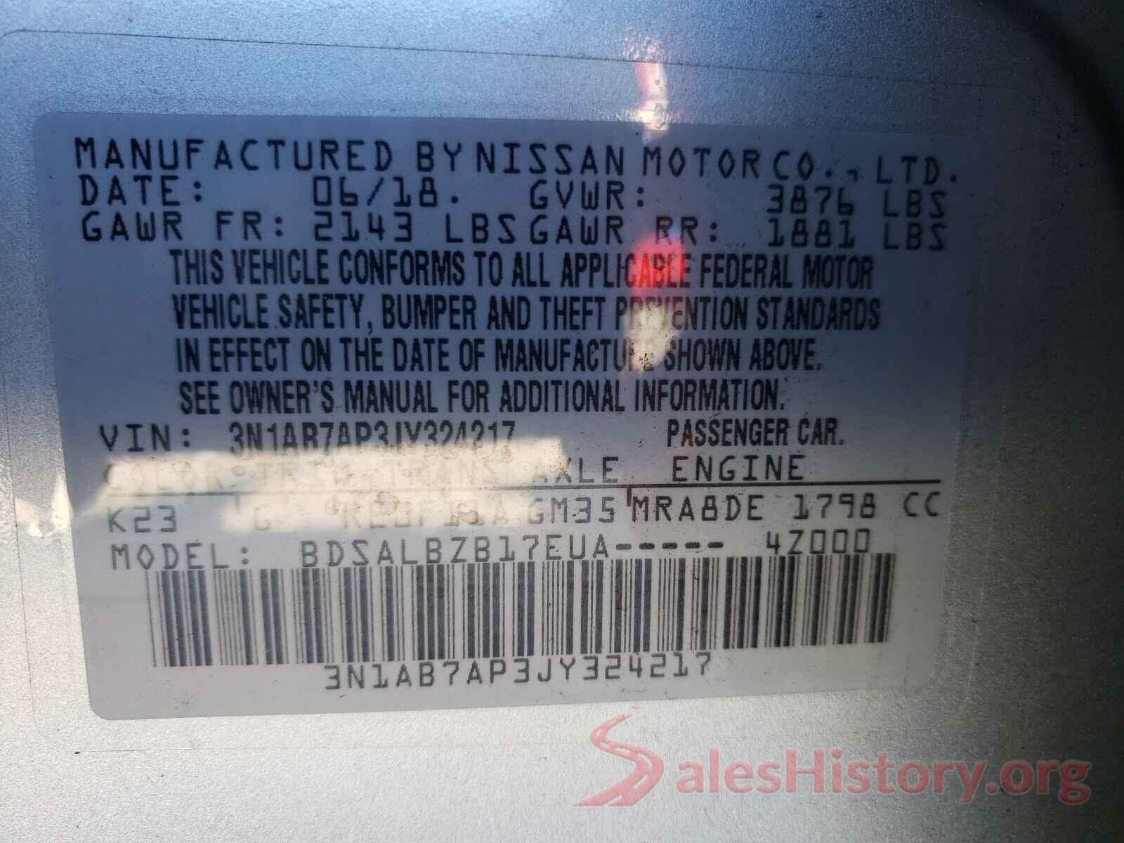 3N1AB7AP3JY324217 2018 NISSAN SENTRA