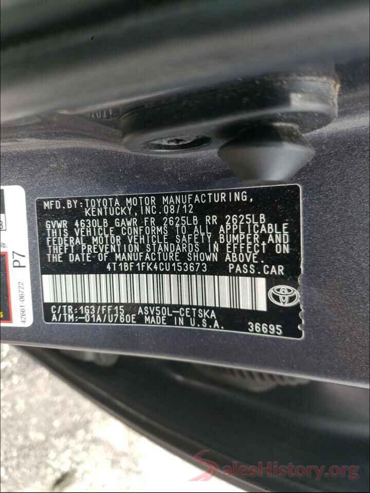 4T1BF1FK4CU153673 2012 TOYOTA CAMRY