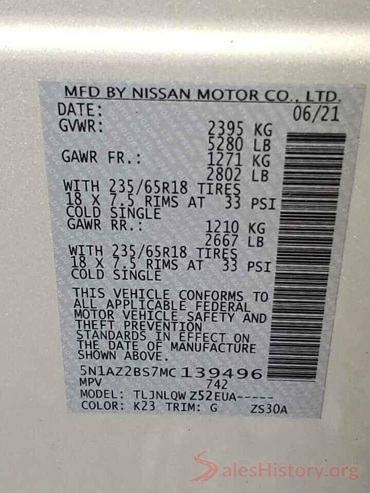 5N1AZ2BS7MC139496 2021 NISSAN MURANO