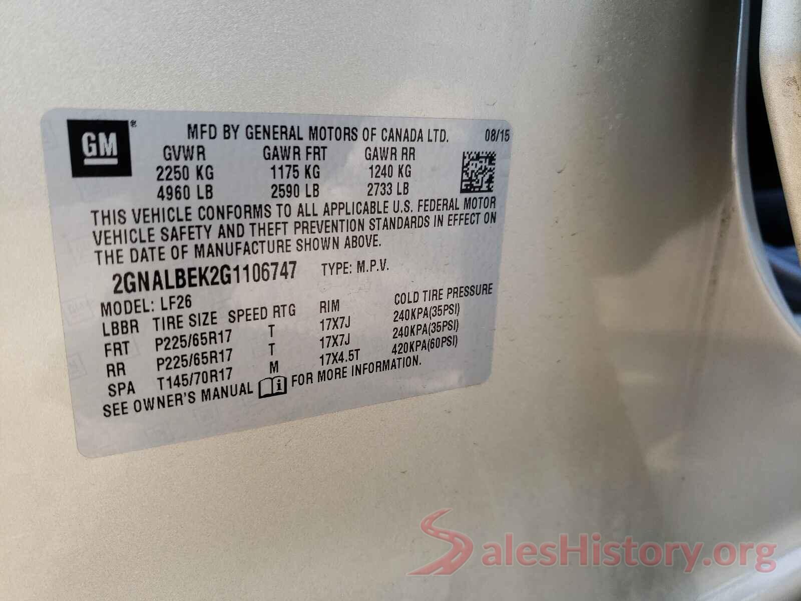 2GNALBEK2G1106747 2016 CHEVROLET EQUINOX