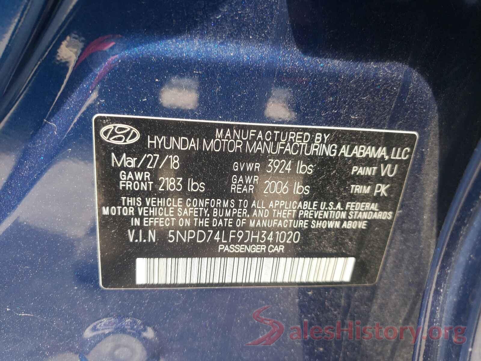 5NPD74LF9JH341020 2018 HYUNDAI ELANTRA