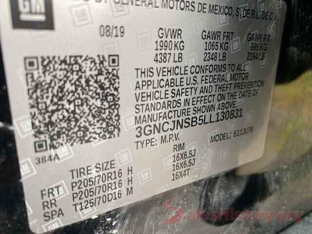 3GNCJNSB5LL130831 2020 CHEVROLET TRAX