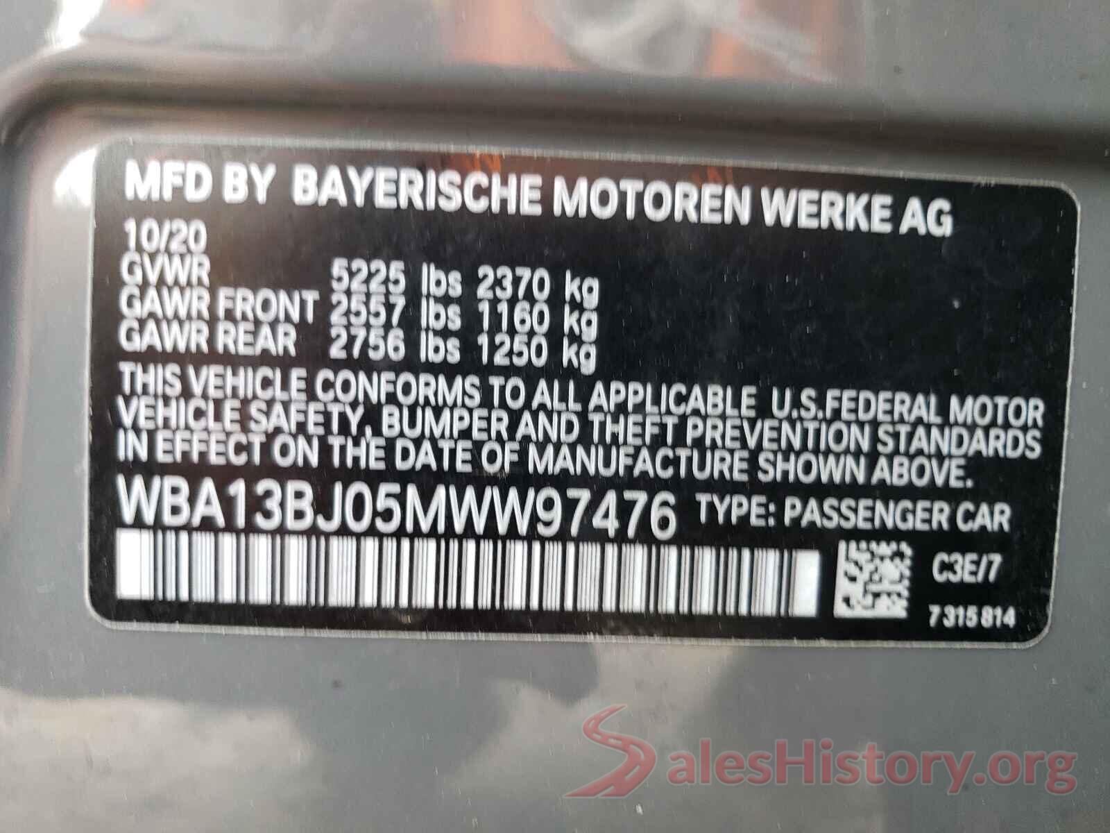 WBA13BJ05MWW97476 2021 BMW 5 SERIES