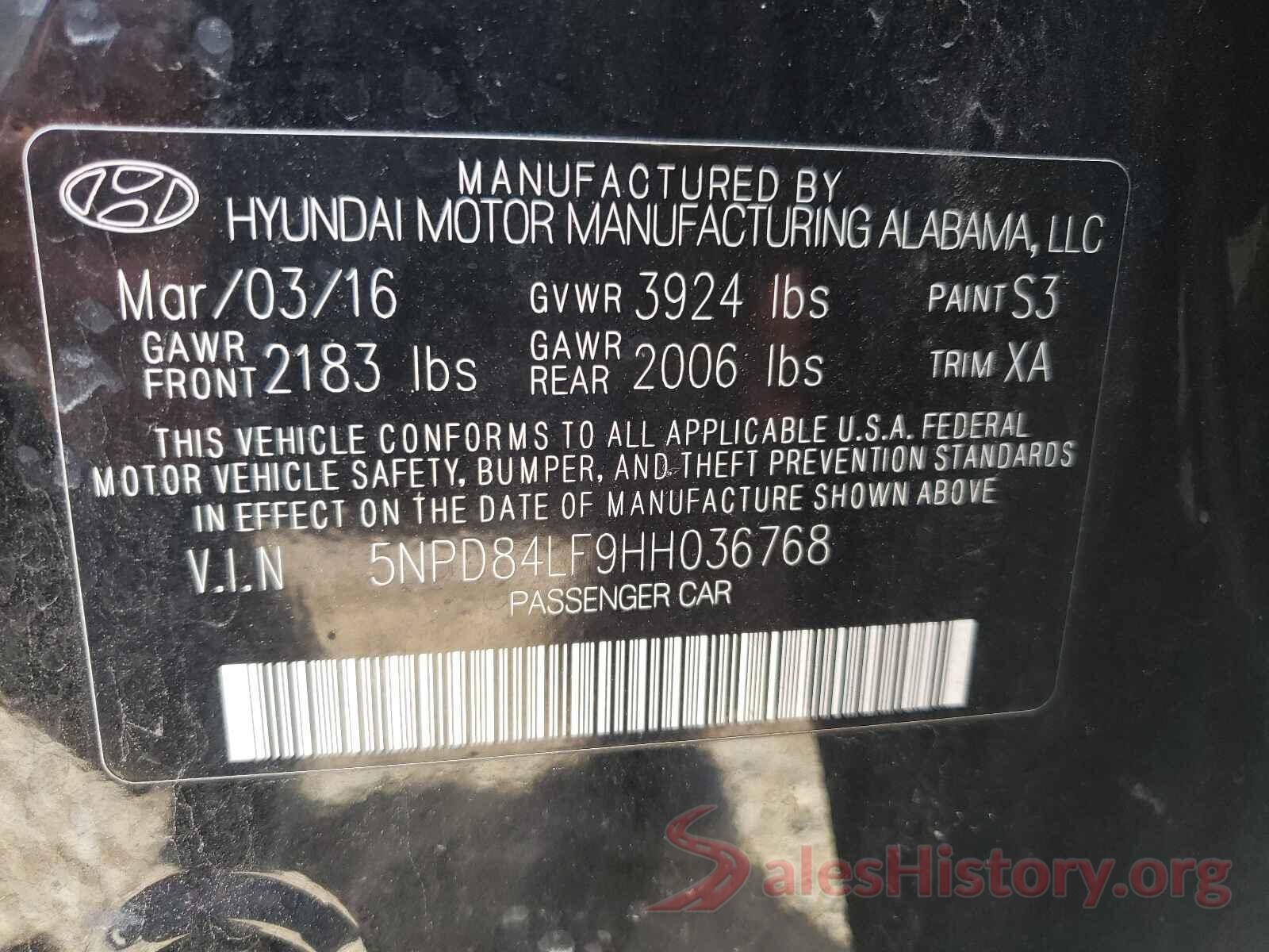 5NPD84LF9HH036768 2017 HYUNDAI ELANTRA