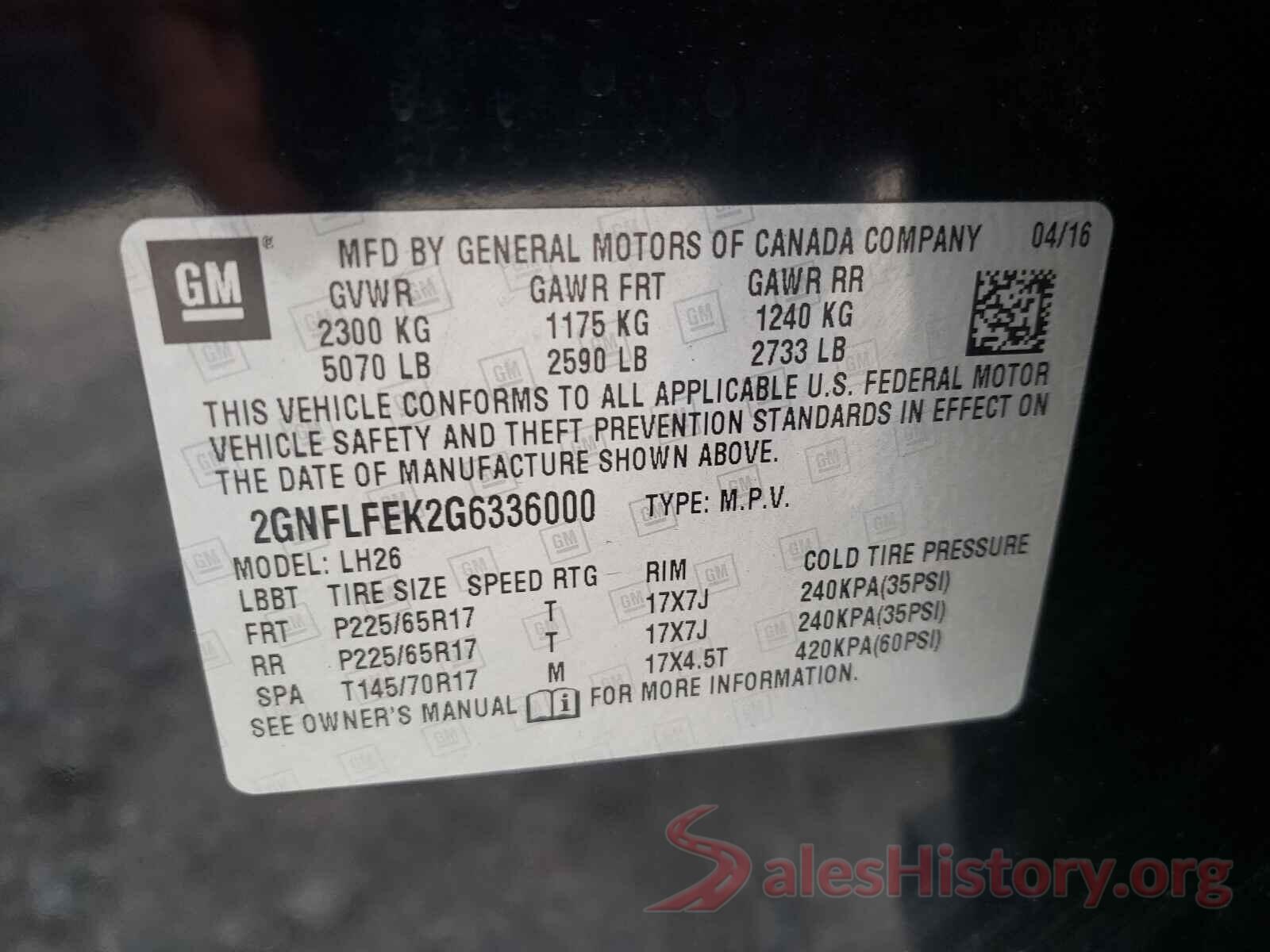 2GNFLFEK2G6336000 2016 CHEVROLET EQUINOX