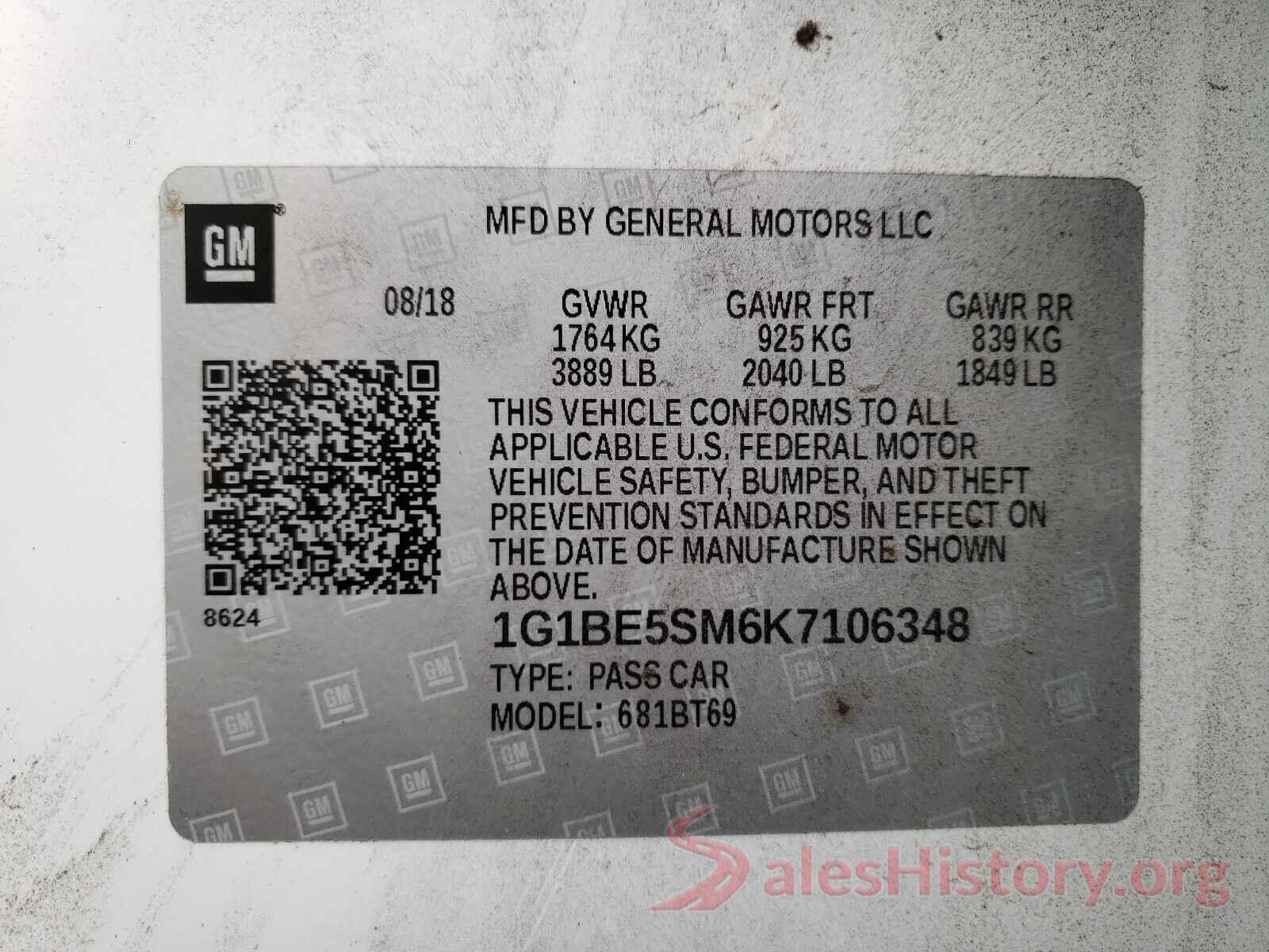 1G1BE5SM6K7106348 2019 CHEVROLET CRUZE