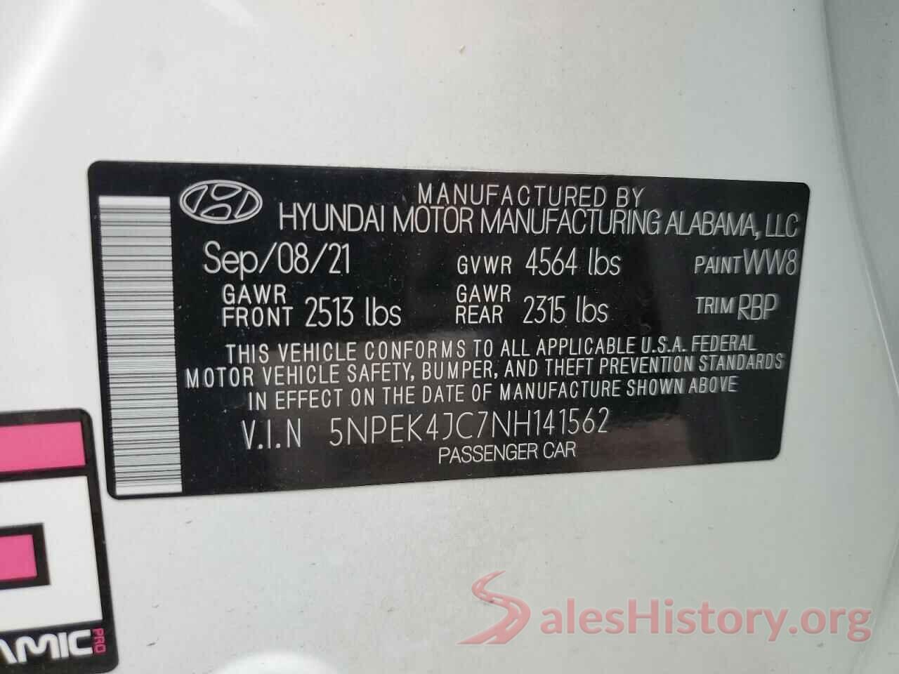 5NPEK4JC7NH141562 2022 HYUNDAI SONATA