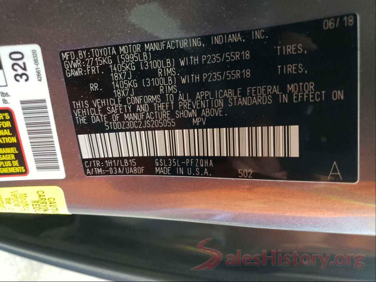 5TDDZ3DC2JS205055 2018 TOYOTA SIENNA