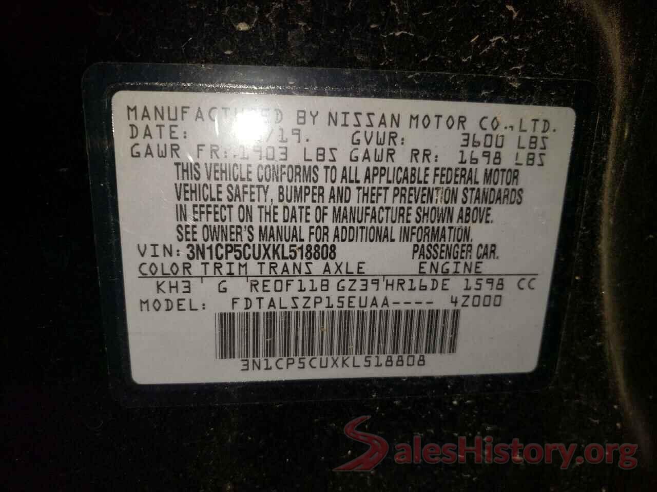 3N1CP5CUXKL518808 2019 NISSAN KICKS