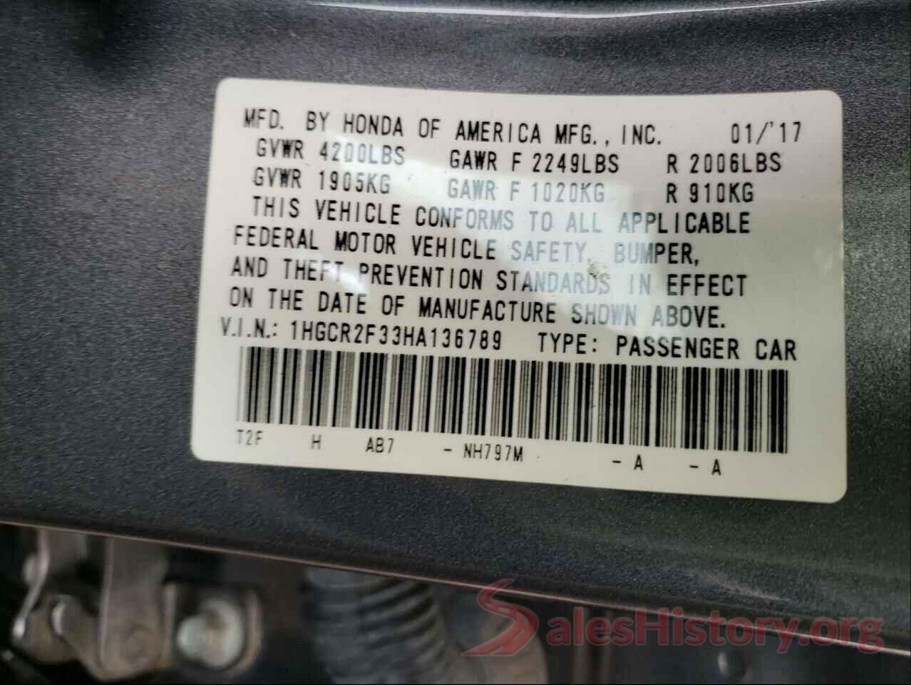 1HGCR2F33HA136789 2017 HONDA ACCORD