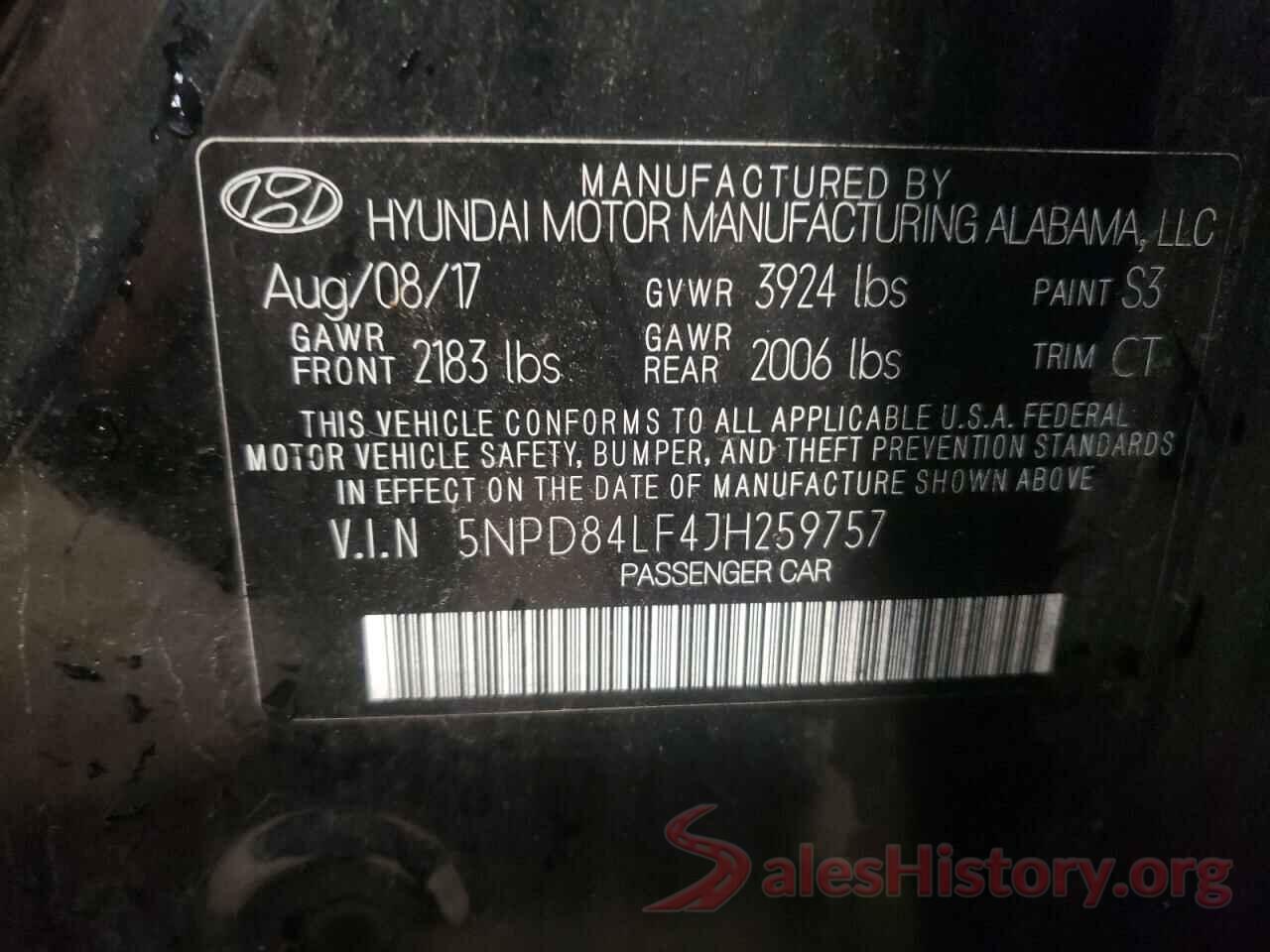 5NPD84LF4JH259757 2018 HYUNDAI ELANTRA