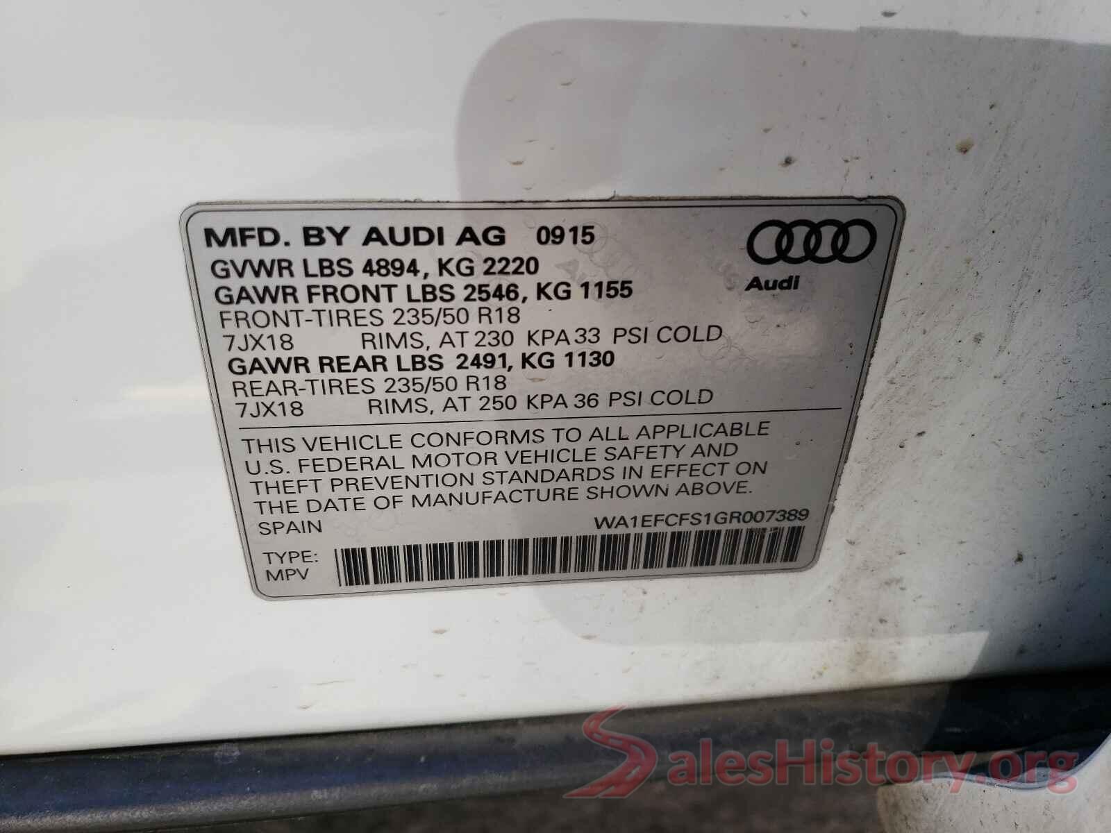 WA1EFCFS1GR007389 2016 AUDI Q3